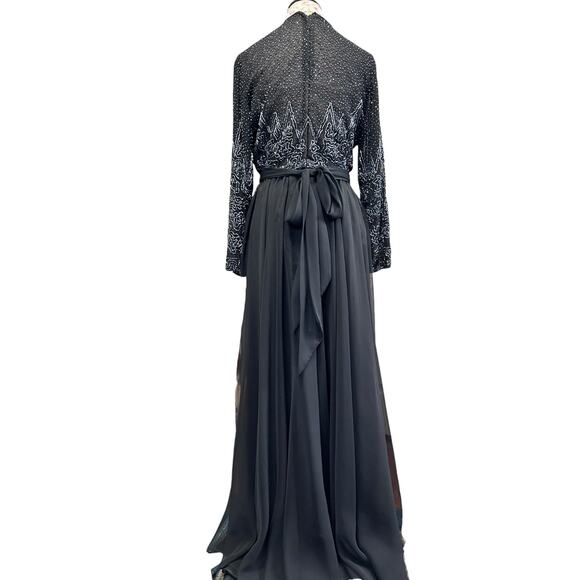 Vintage Beaded Evening Gown Jack Bryan Saks Fifth Ave Black Long Sleeve Dress 14 - Picture 11 of 15